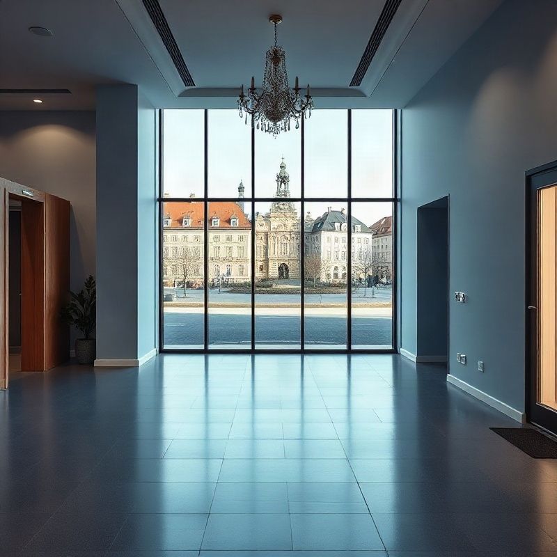 Recepce moderní kanceláře v Plzni s modrým akcentem
